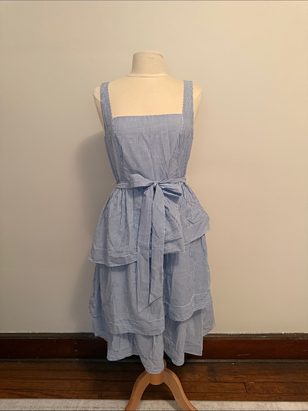 J. Crew Factory Blue and White Striped Midi Sundress